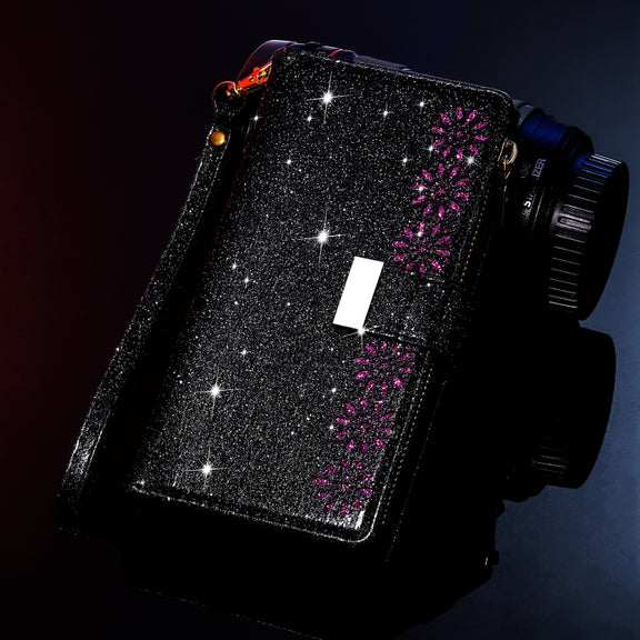 For Huawei Mate 20 Pro Multi-card Slots Starry Sky Laser Carving Glitter Zipper Horizontal Flip Leather Case with Holder & Wallet & Lanyard(Black)