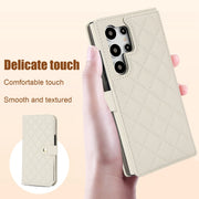 For Samsung Galaxy S24 Ultra 5G Crossbody Multifunction Rhombic Leather Phone Case(White)