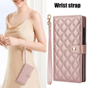 For Samsung Galaxy S24 Ultra 5G Crossbody Multifunction Rhombic Leather Phone Case(Rose Gold)