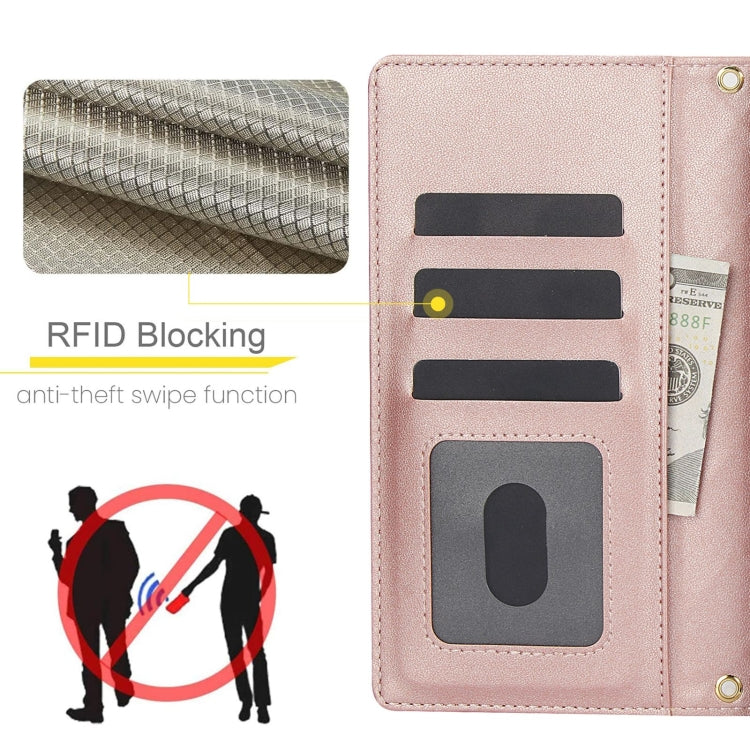 For Samsung Galaxy S24 Ultra 5G Crossbody Multifunction Rhombic Leather Phone Case(Rose Gold)
