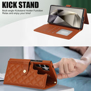 For Samsung Galaxy S24 Ultra 5G Crossbody Multifunction Rhombic Leather Phone Case(Brown)