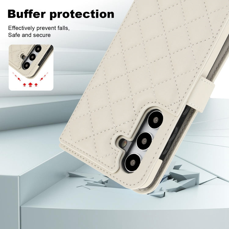 For Samsung Galaxy S24+ 5G Crossbody Multifunction Rhombic Leather Phone Case(White)
