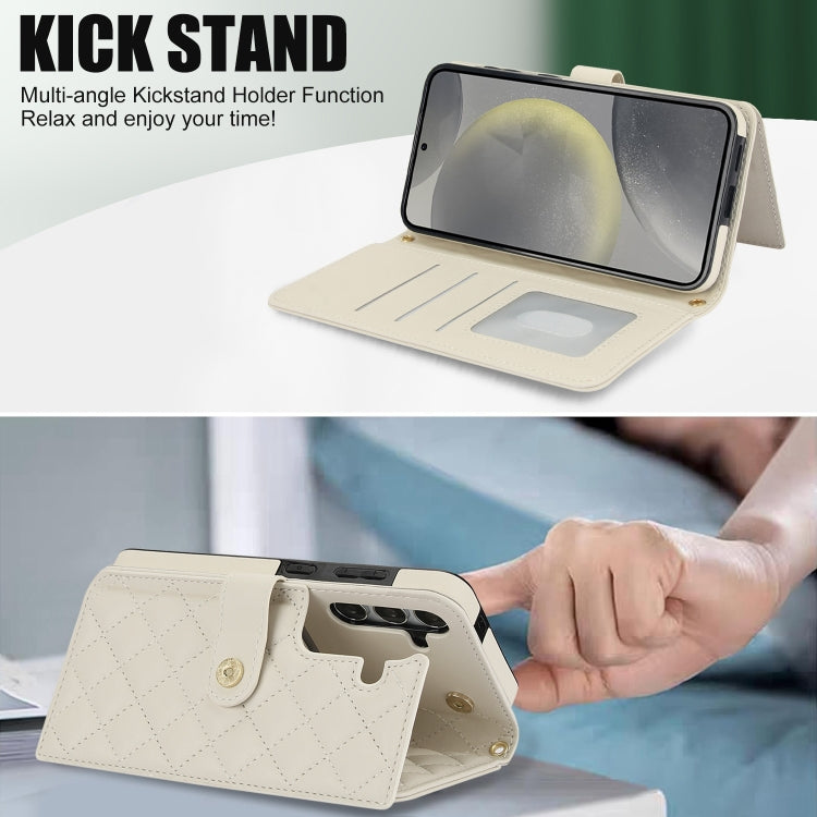 For Samsung Galaxy S24+ 5G Crossbody Multifunction Rhombic Leather Phone Case(White)
