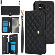 For Samsung Galaxy S24+ 5G Crossbody Multifunction Rhombic Leather Phone Case(Black)
