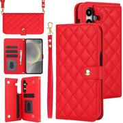 For Samsung Galaxy S24+ 5G Crossbody Multifunction Rhombic Leather Phone Case(Red)