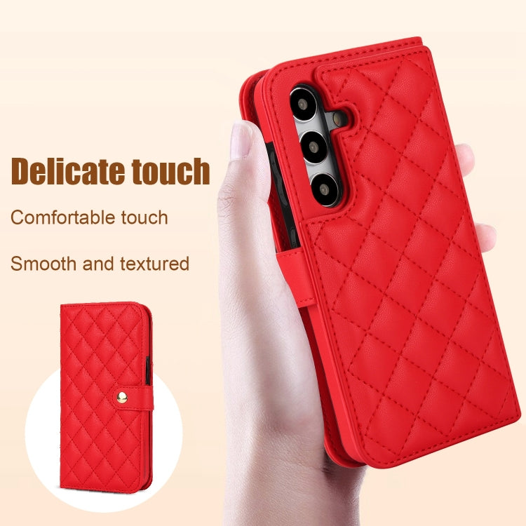 For Samsung Galaxy S24+ 5G Crossbody Multifunction Rhombic Leather Phone Case(Red)