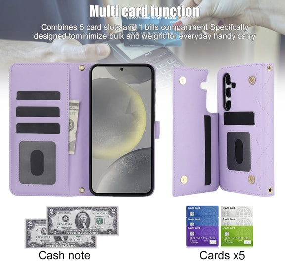 For Samsung Galaxy S24+ 5G Crossbody Multifunction Rhombic Leather Phone Case(Purple)