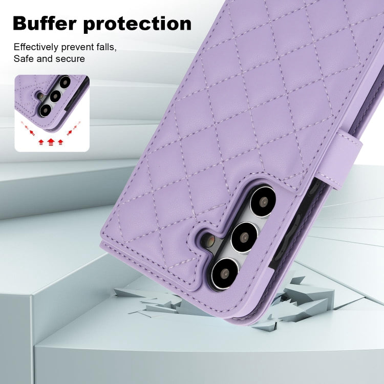 For Samsung Galaxy S24+ 5G Crossbody Multifunction Rhombic Leather Phone Case(Purple)