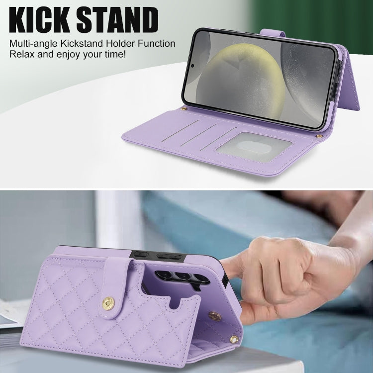 For Samsung Galaxy S24+ 5G Crossbody Multifunction Rhombic Leather Phone Case(Purple)