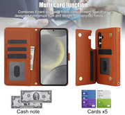 For Samsung Galaxy S24+ 5G Crossbody Multifunction Rhombic Leather Phone Case(Brown)