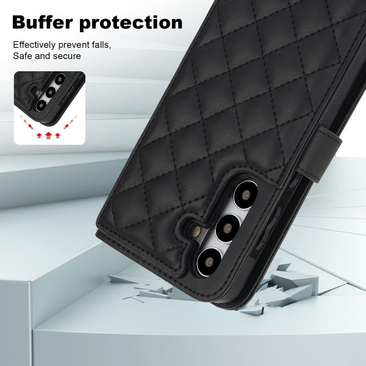For Samsung Galaxy S24 5G Crossbody Multifunction Rhombic Leather Phone Case(Black)
