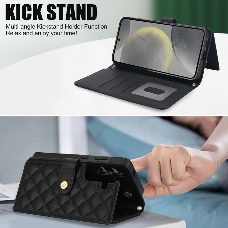 For Samsung Galaxy S24 5G Crossbody Multifunction Rhombic Leather Phone Case(Black)