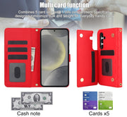 For Samsung Galaxy S24 5G Crossbody Multifunction Rhombic Leather Phone Case(Red)