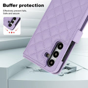 For Samsung Galaxy S24 5G Crossbody Multifunction Rhombic Leather Phone Case(Purple)