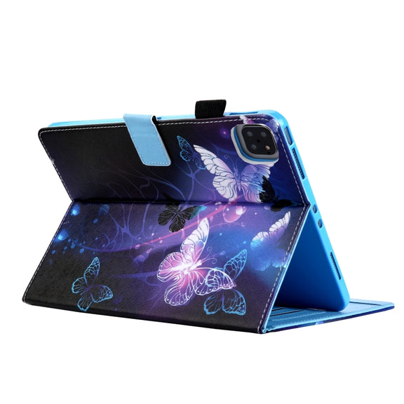 For iPad Pro 11 2024 Colored Drawing Leather Smart Tablet Case(Purple Butterflies)