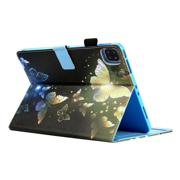 For iPad Pro 11 2024 Colored Drawing Leather Smart Tablet Case(Gold Butterflies)