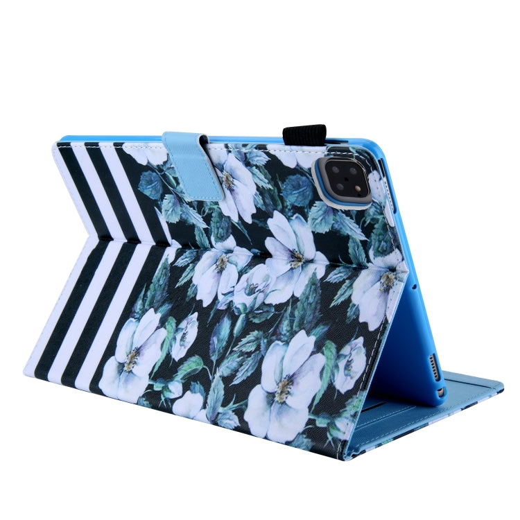 For iPad Pro 11 2024 Colored Drawing Leather Smart Tablet Case(Pear Flowers)