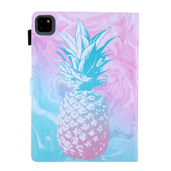 For iPad Pro 11 2024 Colored Drawing Leather Smart Tablet Case(Blue Pink Pineapple)