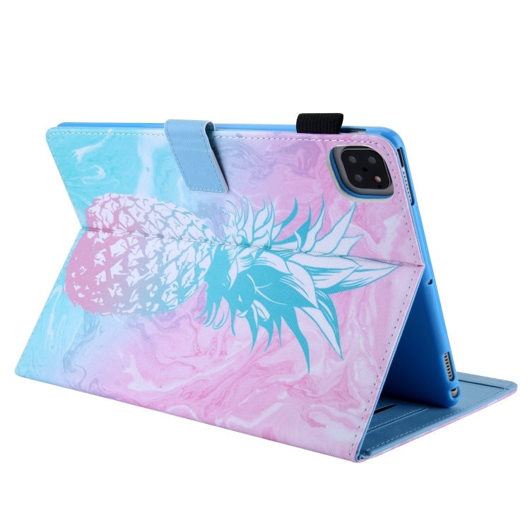 For iPad Pro 11 2024 Colored Drawing Leather Smart Tablet Case(Blue Pink Pineapple)