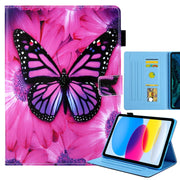 For iPad Pro 11 2024 Colored Drawing Leather Smart Tablet Case(Red Flower Pink Butterfly)
