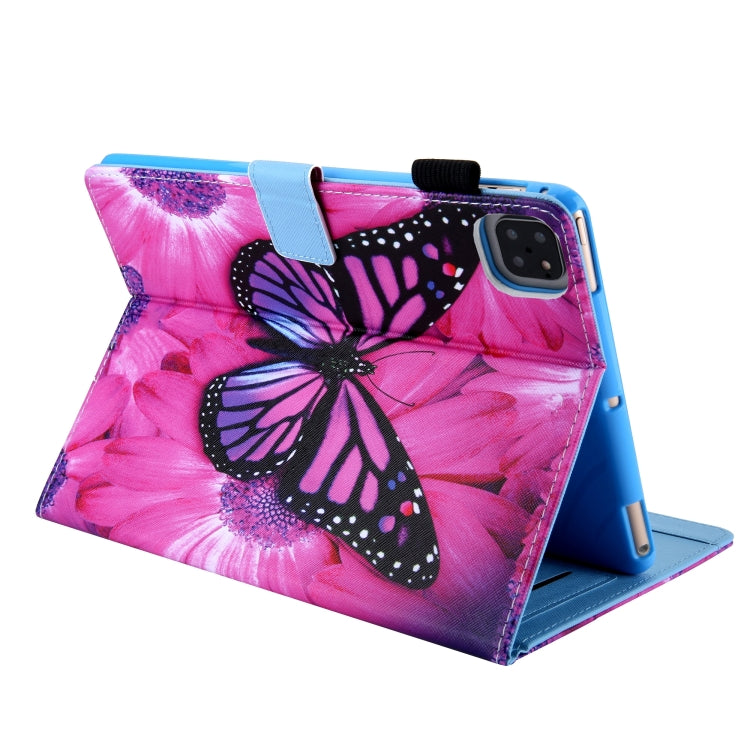 For iPad Pro 11 2024 Colored Drawing Leather Smart Tablet Case(Red Flower Pink Butterfly)