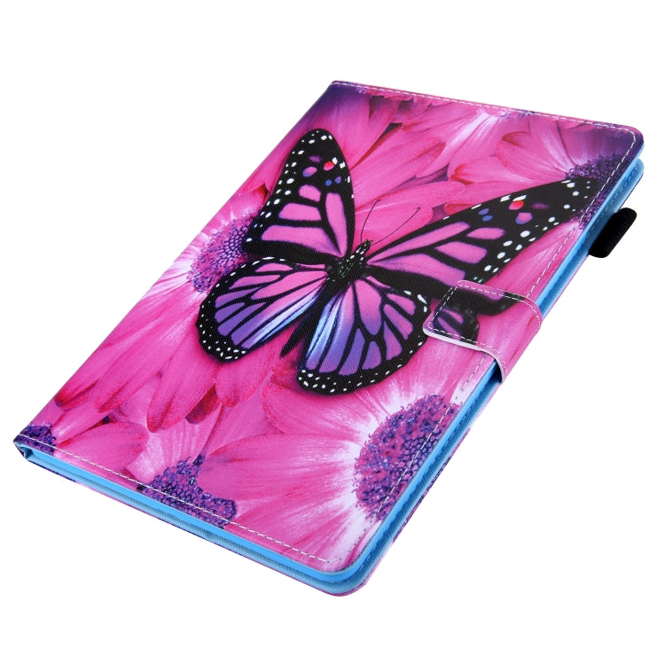 For iPad Pro 11 2024 Colored Drawing Leather Smart Tablet Case(Red Flower Pink Butterfly)