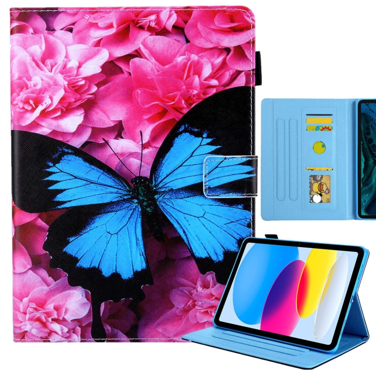 For iPad Pro 11 2024 Colored Drawing Leather Smart Tablet Case(Red Flower Blue Butterfly)