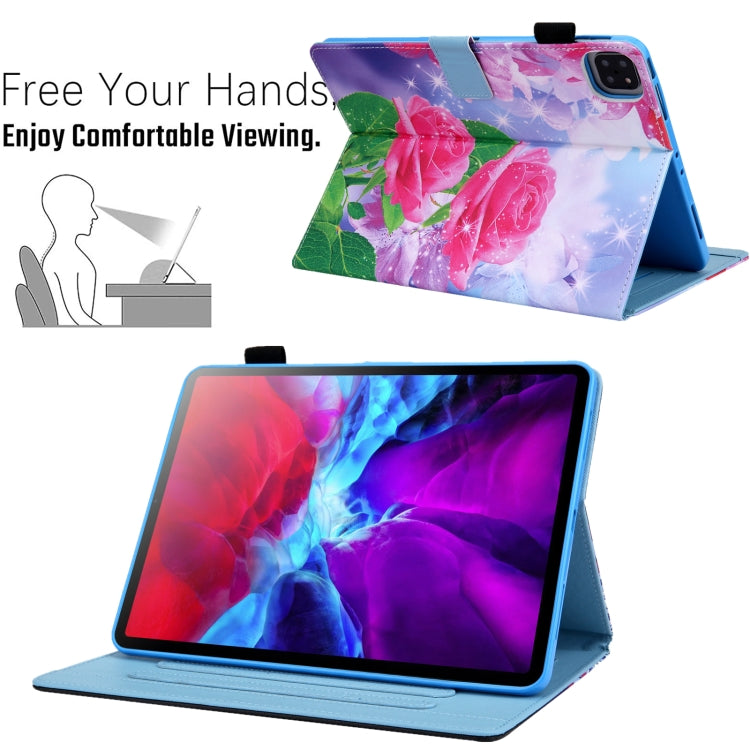For iPad Pro 11 2024 Colored Drawing Leather Smart Tablet Case(Red Rose)