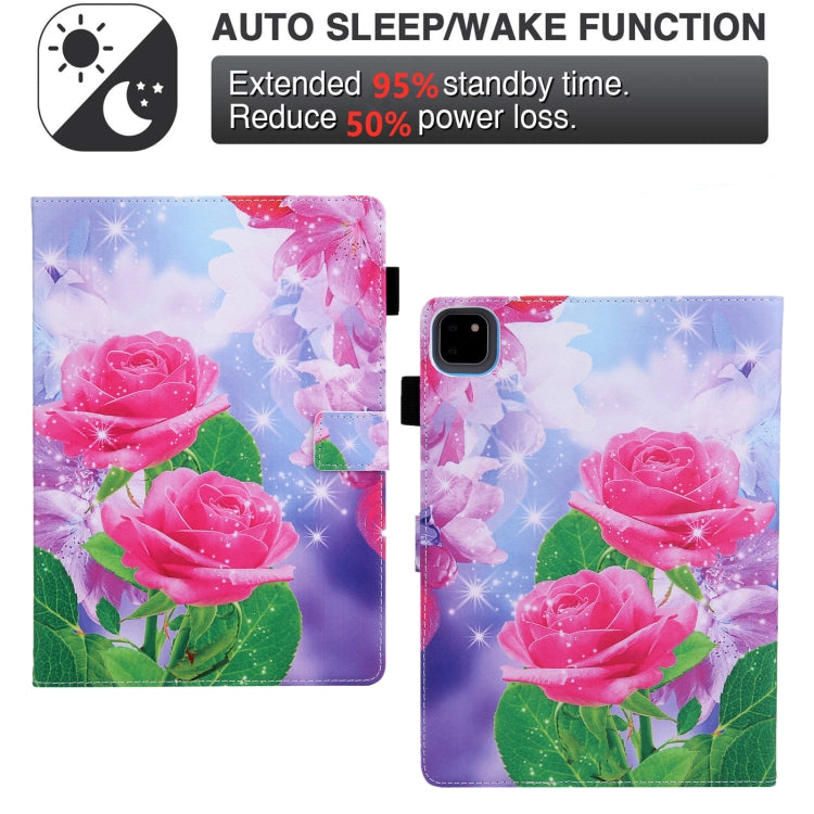 For iPad Pro 11 2024 Colored Drawing Leather Smart Tablet Case(Red Rose)