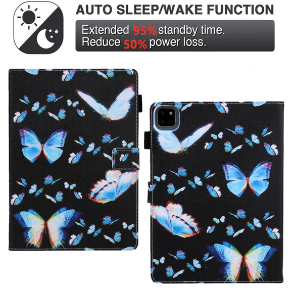 For iPad Pro 11 2024 Colored Drawing Leather Smart Tablet Case(Dream Blue Butterfly)