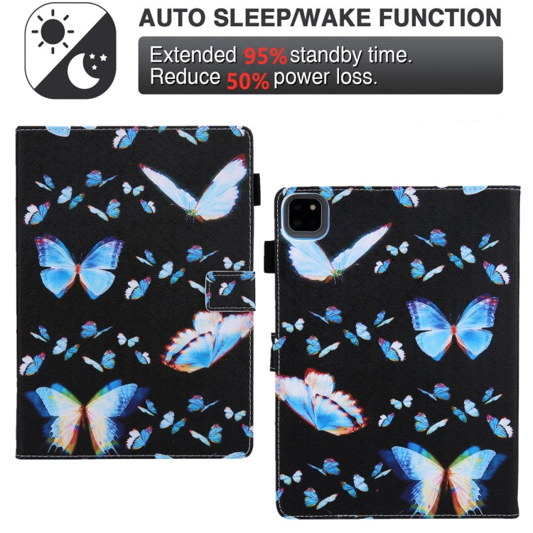 For iPad Pro 11 2024 Colored Drawing Leather Smart Tablet Case(Dream Blue Butterfly)