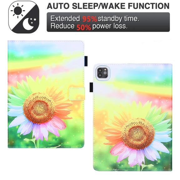 For iPad Pro 11 2024 Colored Drawing Leather Smart Tablet Case(Sunflower)