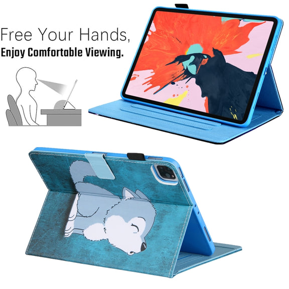For iPad Pro 11 2024 Colored Drawing Leather Smart Tablet Case(Cute Wolf)