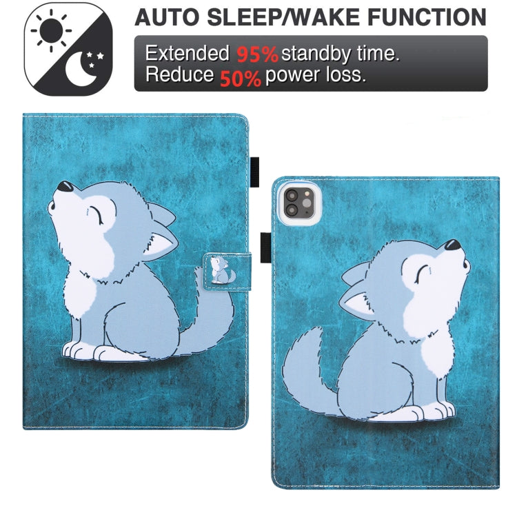 For iPad Pro 11 2024 Colored Drawing Leather Smart Tablet Case(Cute Wolf)