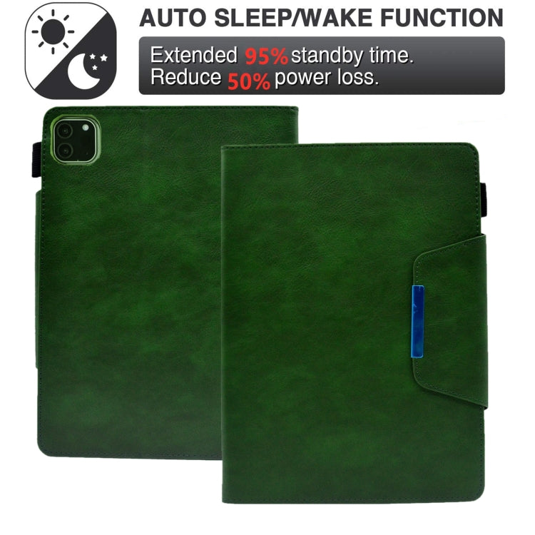 For iPad Pro 11 2024 Suede Cross Texture Magnetic Clasp Leather Smart Tablet Case(Green)