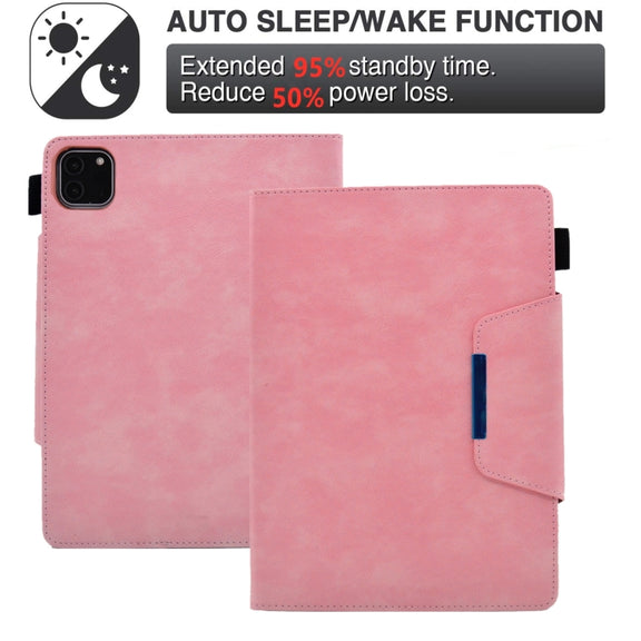 For iPad Pro 11 2024 Suede Cross Texture Magnetic Clasp Leather Smart Tablet Case(Pink)