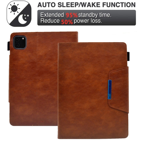 For iPad Pro 11 2024 Suede Cross Texture Magnetic Clasp Leather Smart Tablet Case(Brown)
