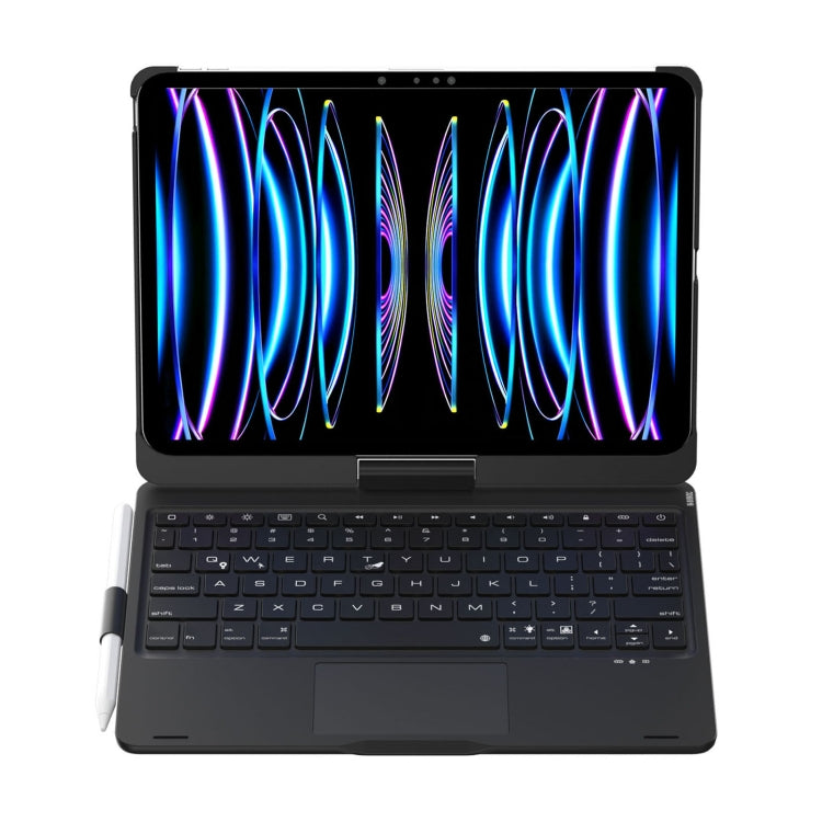 For iPad Pro 11 2024 F11AT 360 Degree Rotating Acrylic Bluetooth Keyboard Leather Case with Backlight(Black)