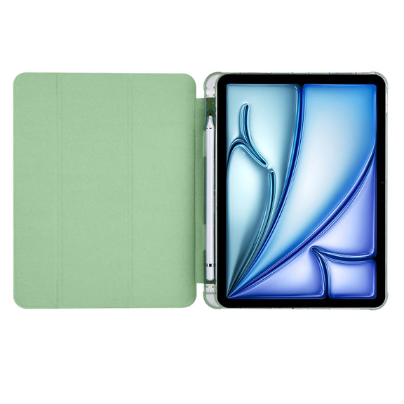 For iPad Air 11 2024 3-fold TPU Leather Smart Tablet Case with Pen Slot(Matcha Green)