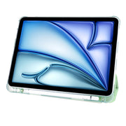 For iPad Air 11 2024 3-fold TPU Leather Smart Tablet Case with Pen Slot(Matcha Green)