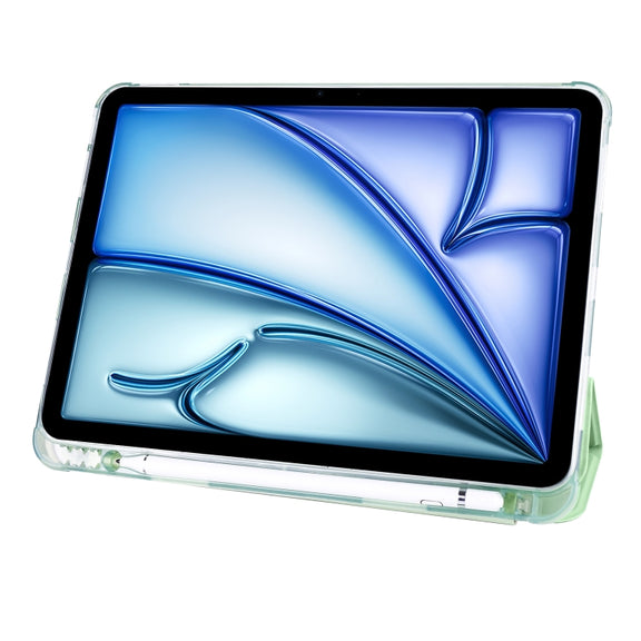 For iPad Air 11 2024 3-fold TPU Leather Smart Tablet Case with Pen Slot(Matcha Green)