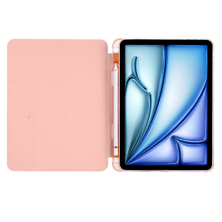 For iPad Air 11 2025 / 2024 3-fold TPU Leather Smart Tablet Case with Pen Slot(Pink)