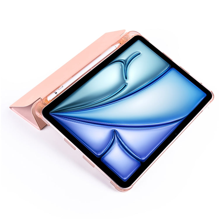 For iPad Air 11 2025 / 2024 3-fold TPU Leather Smart Tablet Case with Pen Slot(Pink)