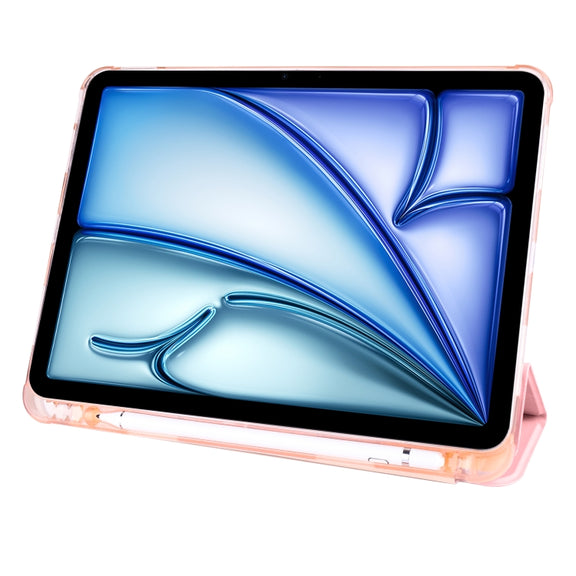 For iPad Air 11 2025 / 2024 3-fold TPU Leather Smart Tablet Case with Pen Slot(Pink)