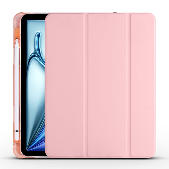 For iPad Air 11 2025 / 2024 3-fold TPU Leather Smart Tablet Case with Pen Slot(Pink)