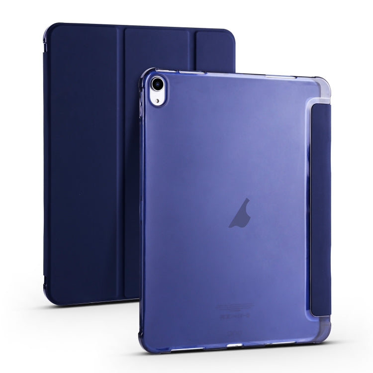For iPad Air 11 2024 3-fold TPU Leather Smart Tablet Case with Pen Slot(Dark Blue)