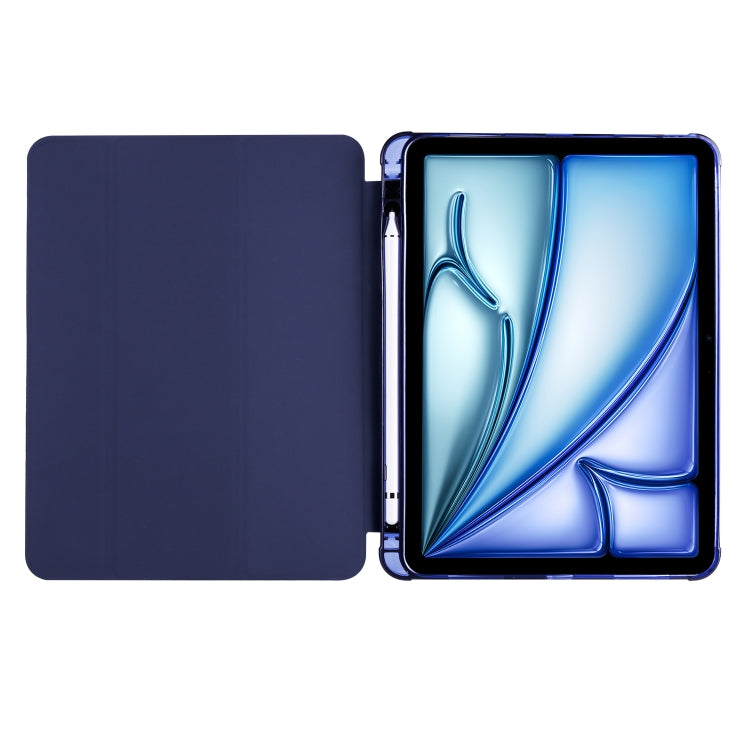For iPad Air 11 2024 3-fold TPU Leather Smart Tablet Case with Pen Slot(Dark Blue)