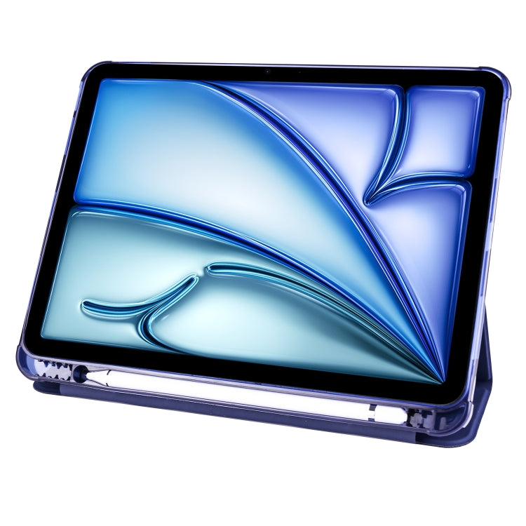 For iPad Air 11 2024 3-fold TPU Leather Smart Tablet Case with Pen Slot(Dark Blue)