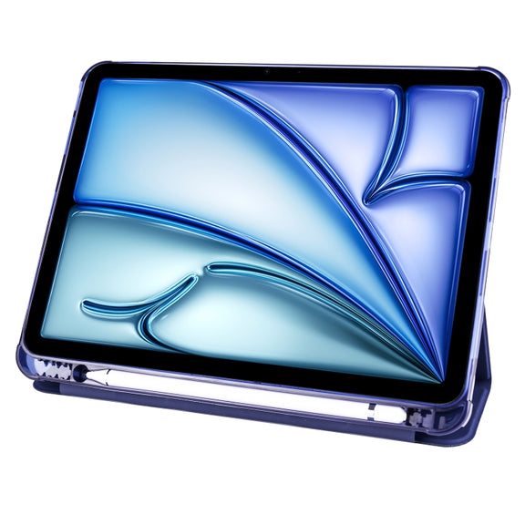 For iPad Air 11 2024 3-fold TPU Leather Smart Tablet Case with Pen Slot(Dark Blue)