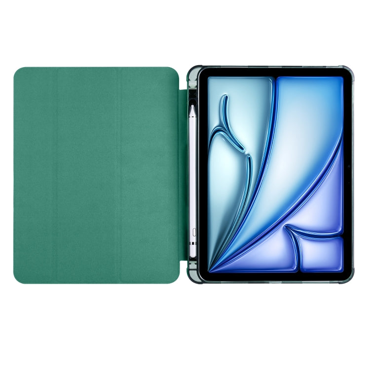 For iPad Air 11 2024 3-fold TPU Leather Smart Tablet Case with Pen Slot(Pine Green)